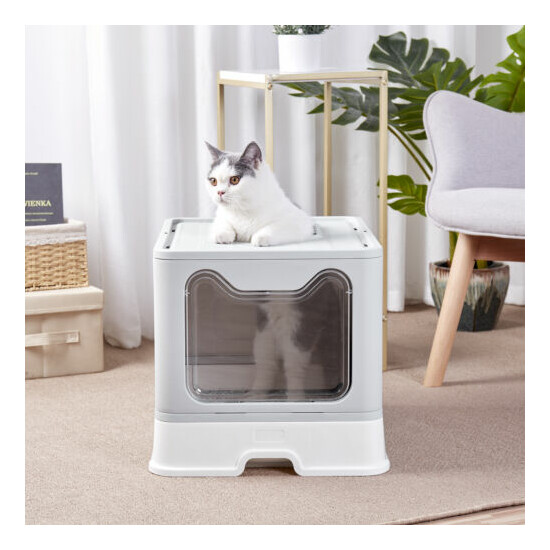  Large Top Entry Cat Litter Box Enclosed Anti-Splashing Cat Potty Pan with Lid image {3}