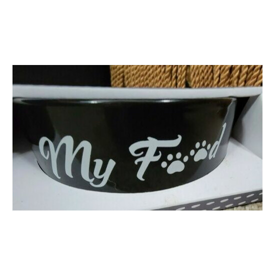 Pet Bowl Set of 2 Cat or Dog Small..Black and White w/ Paws Off! Ceramic New! image {2}