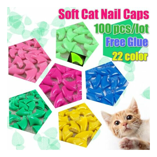 100pcs Nail Caps For Cat Soft Cat Paw Claw Nail Protector Free Adhesive Glue image {1}