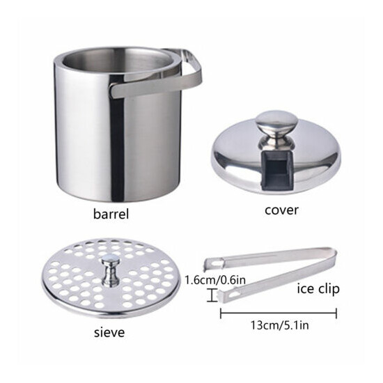 1.3L Stainless Steel Ice Bucket Ice Cube Container Double-walled Insulation  image {4}
