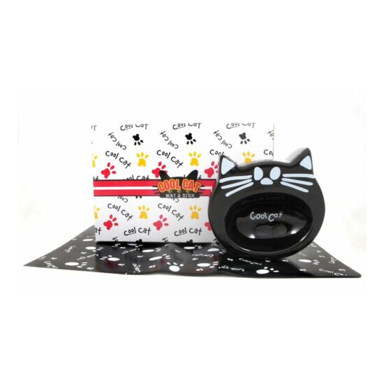 Cool Cat Food Water Bowl with Mat Set - Ceramic Handcrafted Dish Decorative Box image {2}