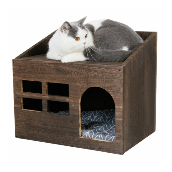 Semi-closed Wood Pet Dog Cat House Bed Cat Kitten Bed Cave Enclosed Shelter Bed image {6}