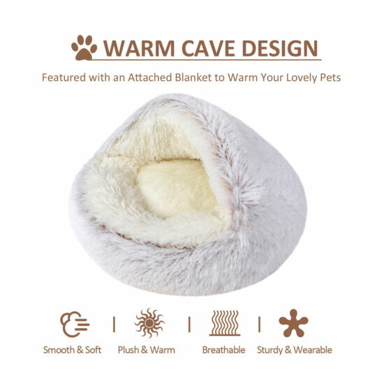 Pet Dog Cat Bed Round Plush Cave House Winter Warm Calming Sleeping Ultra Soft image {4}