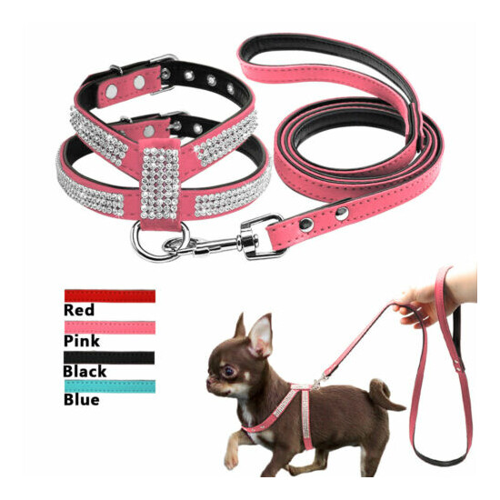 Pet Rhinestones Dog Harness US Soft Puppy Reflective Walking Lead Leash Vest Set image {1}