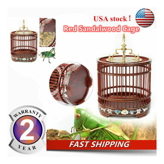 New Red Sandalwood Carved Chinese Cricket Cage Grasshopper Small Animal Pet Home image {1}