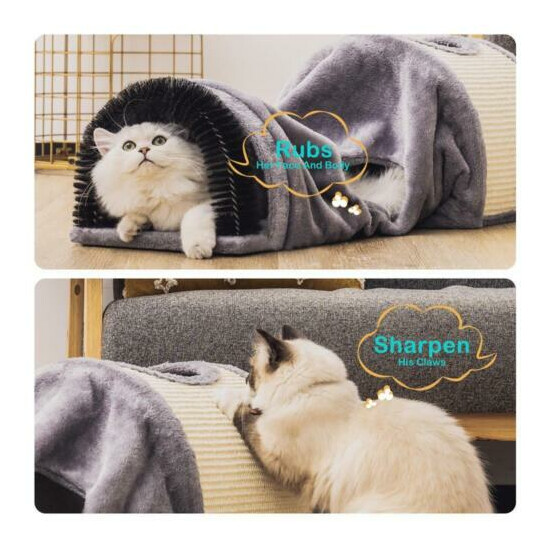 Cat Tunnel Bed Cat House Sisal Scratching Bed with Self Groomer Massager Plush image {4}