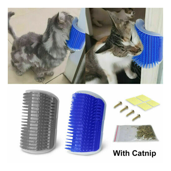 2 Pack Cat Grooming Brush Wall Corner Groomers for Kitten with Catnip image {5}