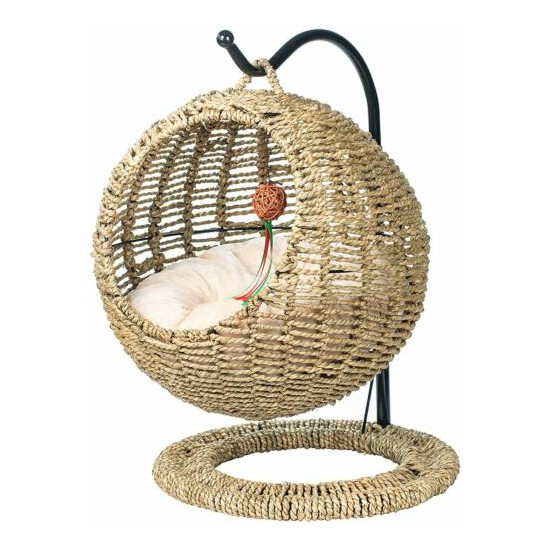 YoSpot Wicker Cat Bed Basket Swinging Pet House Nest for Small Dog Cat image {1}