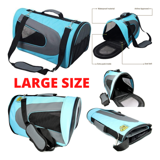 Pet Cat Soft Sided Carrier Blue Large Size Airline Approved Zipper Closure image {1}