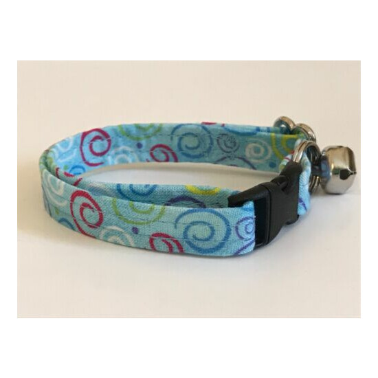 SWIRLS ON BLUE PRINT CAT OR KITTEN COLLAR (you choose the size) image {1}