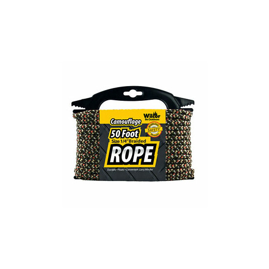 50' Camouflage 1/4" Braided 75 lb. Rope durable floats carry winder by Wilcor image {1}