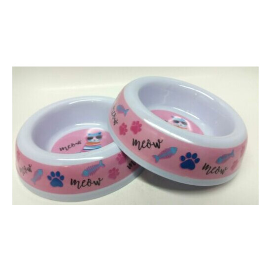 2x NEW Cat Food Water Dish Pet Sturdy Feeding Bowls 4 - 4.5" Diameter Bowl, MEOW image {1}
