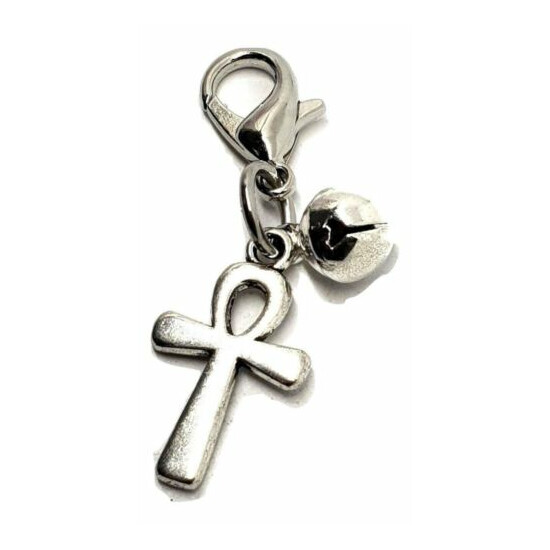 Metal Ankh Charm For Pet Collar Familiar Purse Bracelet Clip Silver Bell Witch image {2}