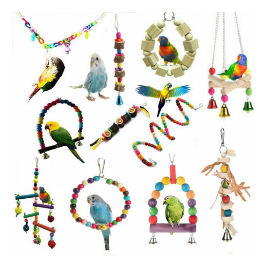 Pets Bird Parakeet Cockatiel Budgie Parrot Hanging Swing Rope Cage Training Toys image {1}