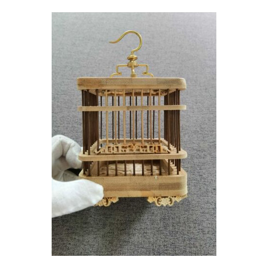 Chinese Cricket carving Cage Woven Bamboo Ratan square Basket image {1}