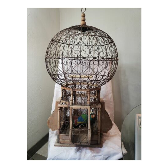 Vintage Large Ornate Taj Mahal Bird Cage dome top antique primitive folk art image {1}