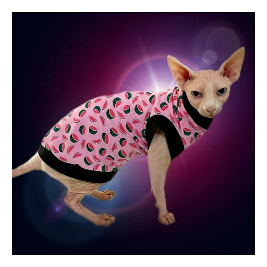 Sphynx Cat Shirt Pink Watermelon Print - Clothes Clothing Cotton Coat Jumper  image {1}