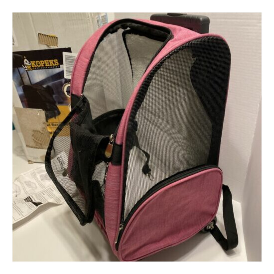 KOPEKS Deluxe Backpack Pet Travel Carrier with Double Wheels - Pink -...small image {3}