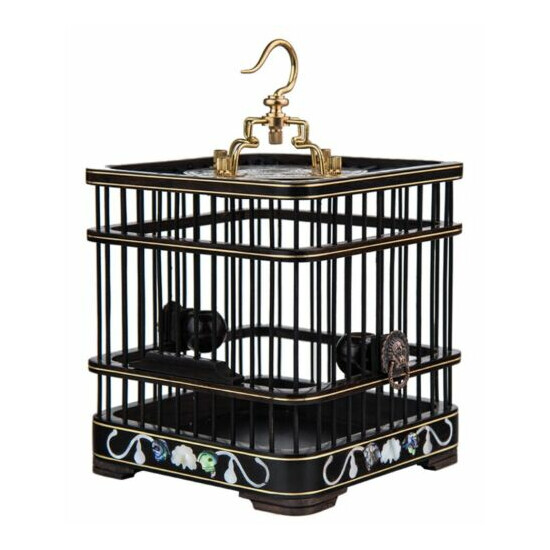 Ebony Wood Carved Square Bird Cage Small Animal Bug Cricket Pet Home image {1}