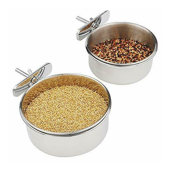 FinYii 2-Pack Bird Parrot Feeding Cups with Clamp Stainless Steel Food Water ... image {1}