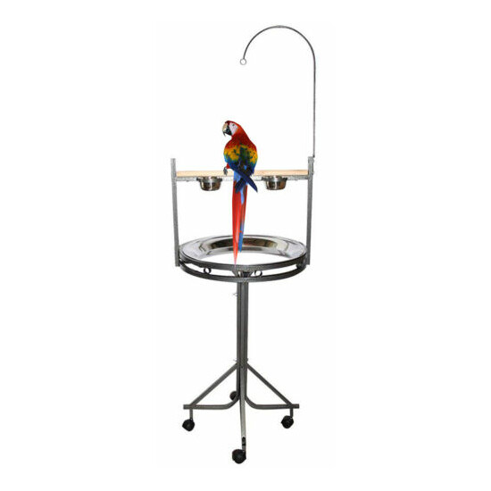 72” Large Parrot Wood Perch Playstand Stainless Steel Tray Bowls With Toy Hook  image {1}