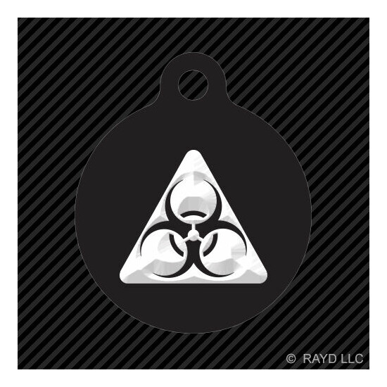 Biohazard Symbol Keychain Round with Tab engraved many colors Bio Radiation image {1}