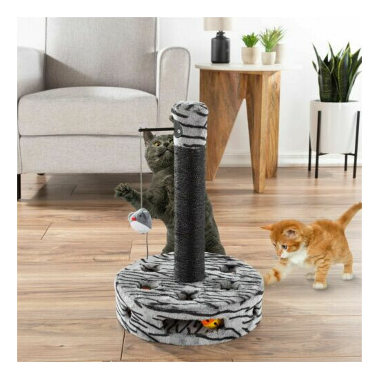 Sisal Rope Cat Kitten Scratching Post Plush Base with Toy Mouse and Balls image {3}