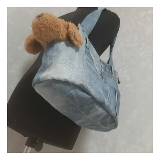  Handmade Denim bag for pets, Carrier small dogs, Portable bag-house image {3}