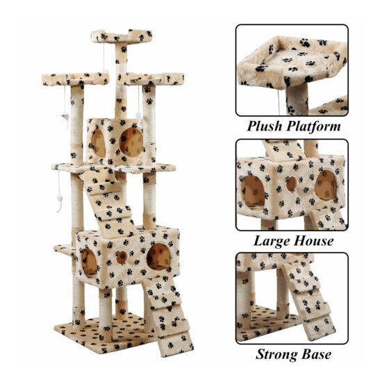 67'' Cat Tree Towers w/Scratching Posts Condos Pet Activity Furniture Play House image {5}