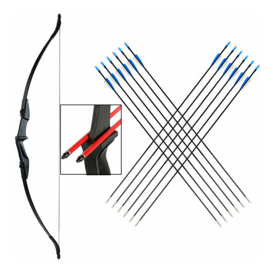 57" Archery Takedown Recurve Bow RH/LH Hunting Target & 12X Fiberglass Arrows image {1}