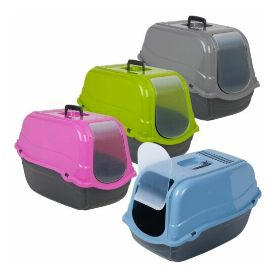 Large Pet Cat Toilet Litter Hooded Tray Box Loo Swing Door Portable Carry Handle image {1}