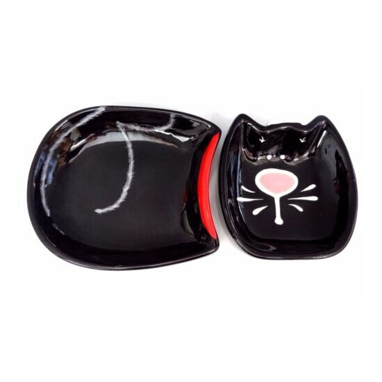 2 PC. Unique Produx Ceramic Hand Painted Cat Bowl ~ Black  image {1}