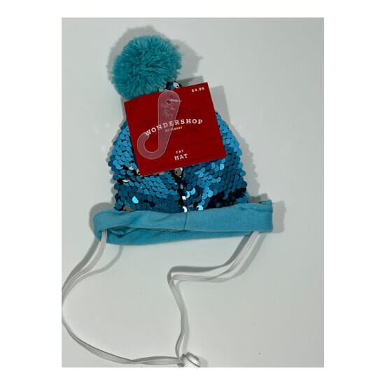 Wondershop Pom Pom Flip Sequin Holiday Cat Hat - Blue New image {2}