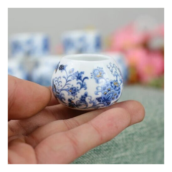 1set 6pcs Asian Bamboo Bird Cage blue and white porcelain cups image {3}