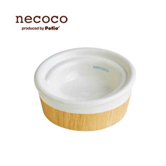Petio Necoco Wood Grain Ceramic Cat Inclined Feeding Bowl Wet/Dry Food Bowl image {1}