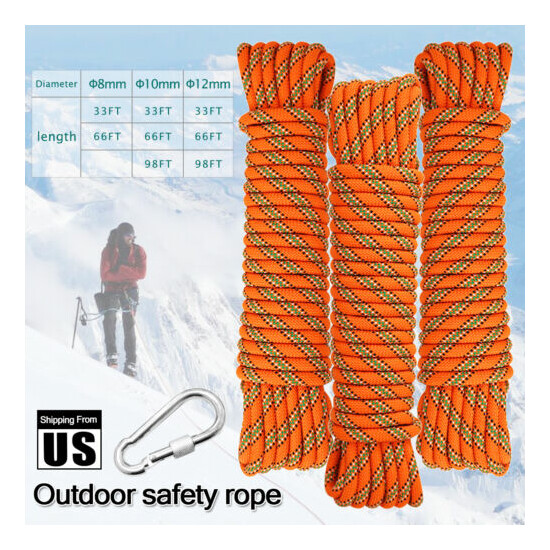 10/12mm Climbing Rope Gym Mountaineering Safety Rock Rappelling Cord w/Carabiner Thumb {1}