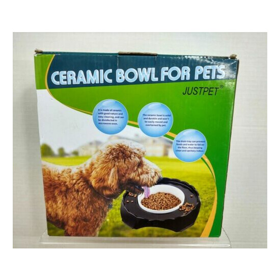 Dog Cat Pet (Just Pet) 5.5" x 2" Ceramic w/Plastic Tray Raised Portable Bowl NIB image {1}
