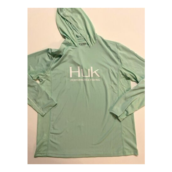 HUK Shirt Men's Large New Icon Hooded Long Sleeve Green 333 Thumb {1}