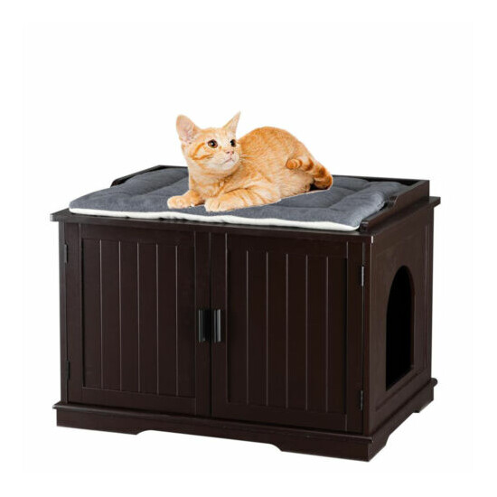 Cat Litter Box Enclosure Furniture Large Box House with Bench Cat Furniture image {1}
