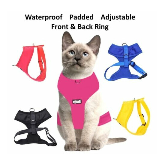 Cat Harness Pink Black Blue Yellow Red Waterproof Padded Adjustable S M L EX L image {2}