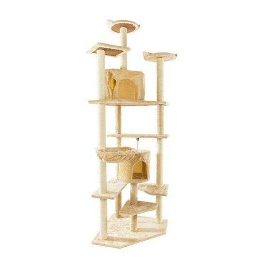80" Solid Cute Sisal Rope Plush Cat Climb Tree Cat Tower Beige image {4}