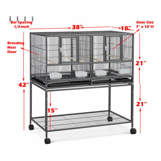 42" Stackable Divided Breeder Bird Rolling Cage Breeding Nest Doors Canaries Fin image {2}