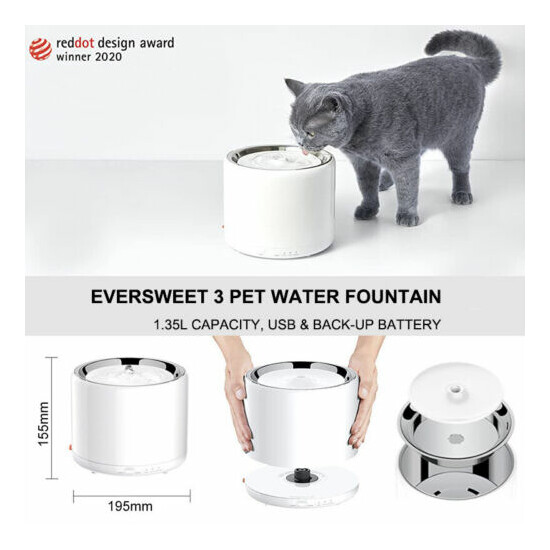 PETKIT Electric Pet Dog Cat Water Fountain Dispenser Stainless Steel Drink Bowl image {1}