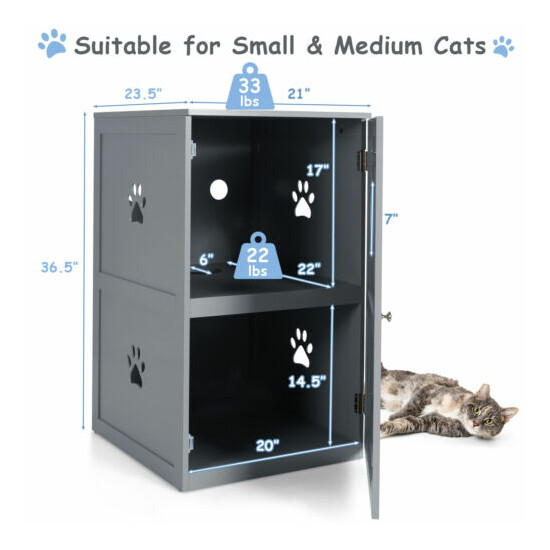 2-tier Litter Box Enclosure Furniture Hidden Cat House W/ Anti-toppling Device image {2}