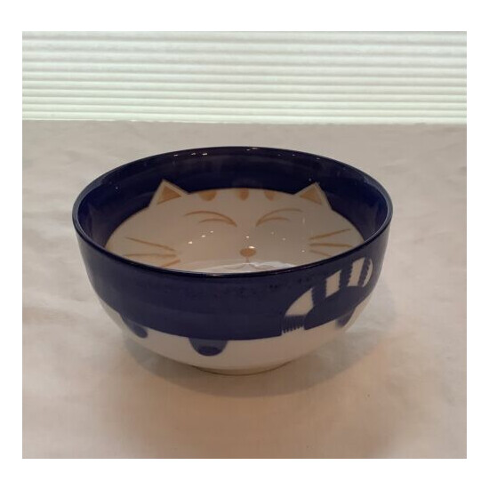 Porcelain Cat Bowl, Blue, White & Tan image {5}