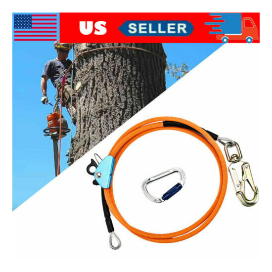 8FT Steel Wire Core Lanyard Kit With Hook Carabineer Climbers Tree Climbing image {1}