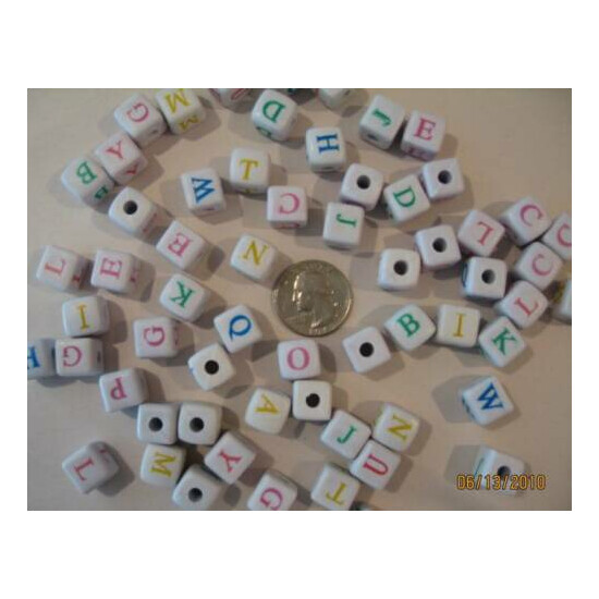 50 ALPHABET ABC BEADS WHITE COLORED LETTERS BIRD PARROT TOY PARTS CRAFTS 1/2" image {2}