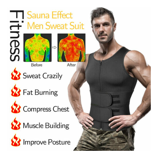 Men's Neoprene Weight Loss Sauna Sweat Vest Waist Trainer Tank Shaper Workout US Thumb {8}