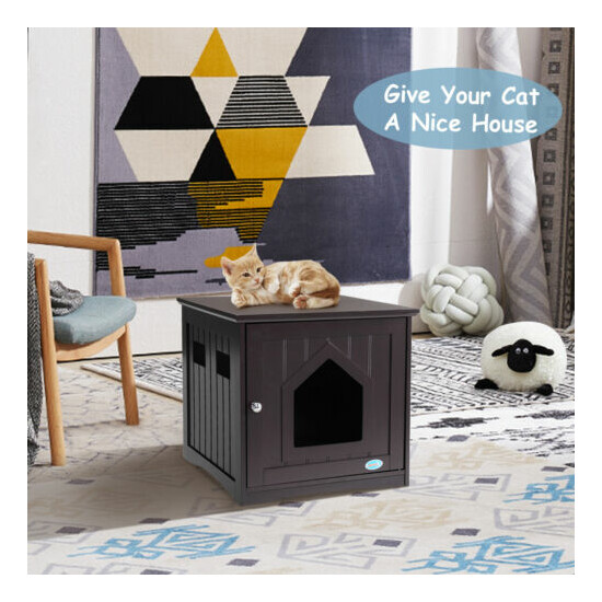 Wooden Cat Home and Litter Box Furniture Enclosure w/Pentagonal Hole 4 Vents image {5}