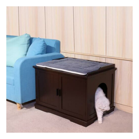 Cat Litter Box Enclosure Furniture Large Box House with Bench Cat Furniture image {2}